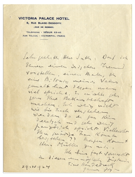 James Joyce Autograph Letter Signed in 1923, Shortly After the Publication of ''Ulysses'' in 1922 -- ''...I am almost going out of my mind in this impossible situation...''